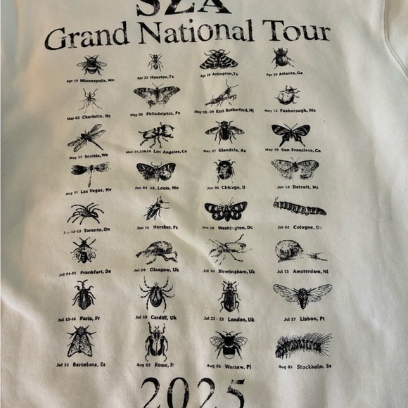 SZA SOS Bug Grand National Tour Crewneck Sweatshirt Size Medium Cream Color - Picture 5 of 9